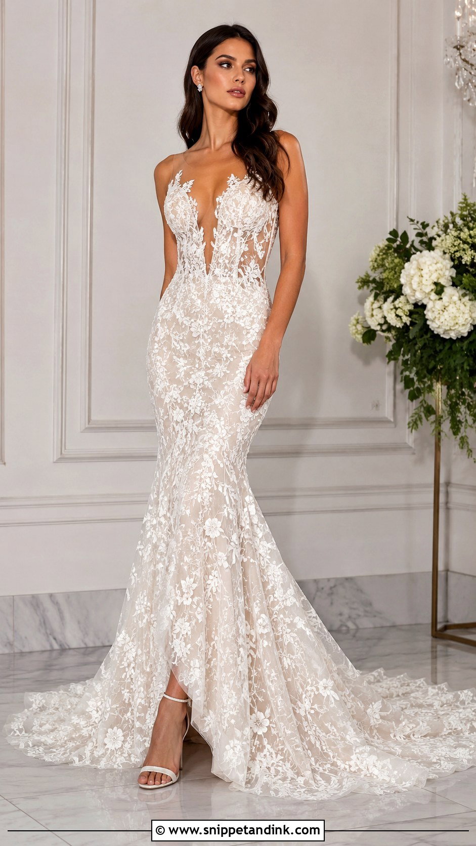 Floral Embroidered Mermaid Wedding Dress - Snippet and Ink - 25 Floral Embroidered Wedding Dress Ideas