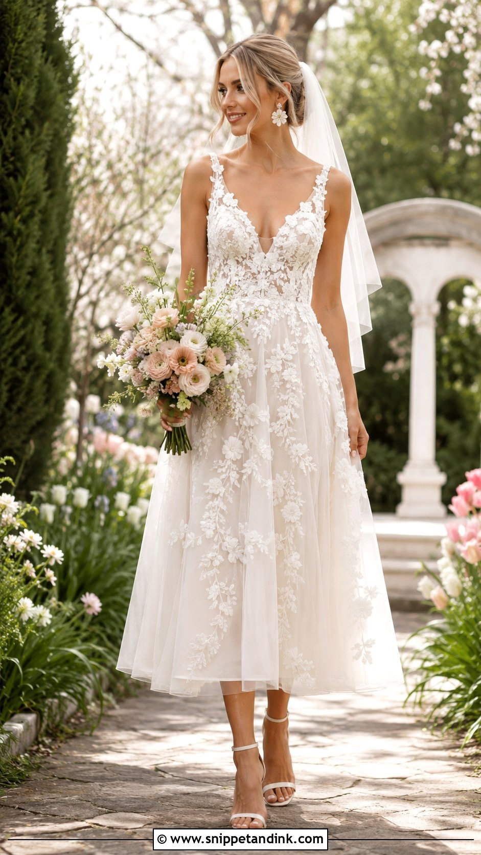 Floral Embroidered Midi Wedding Dress - Snippet and Ink - 20 Midi Wedding Dresses