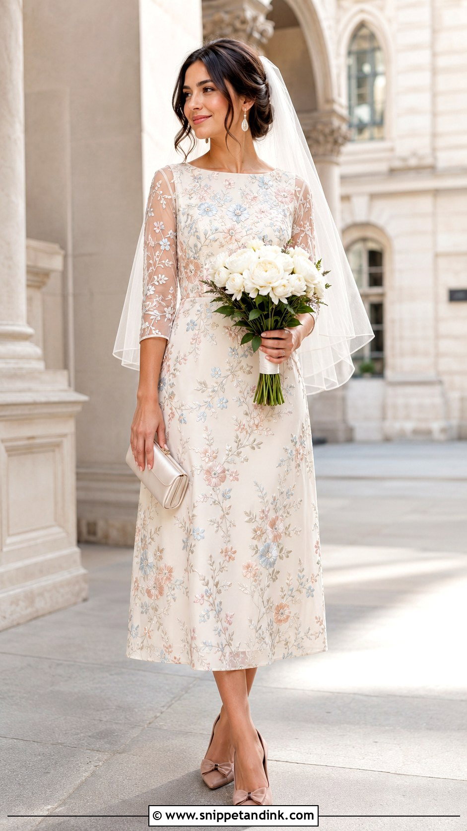 Floral Embroidered Midi Wedding Dress - Snippet and Ink - 20 Justice of the Peace Wedding Dress Ideas