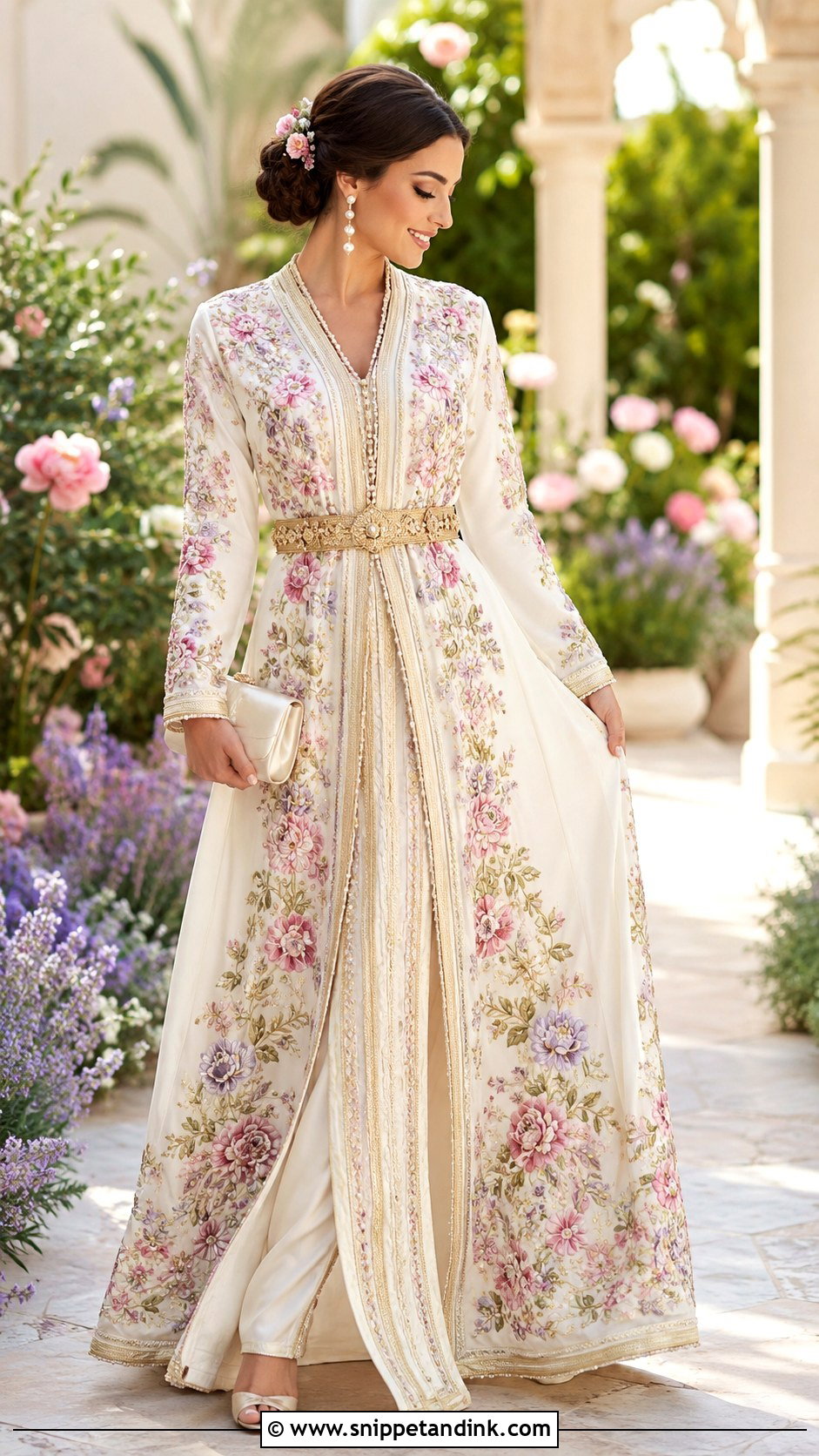 Floral Embroidered Moroccan Bridal Caftan - Snippet and Ink - 20 Morocco Wedding Dress Ideas