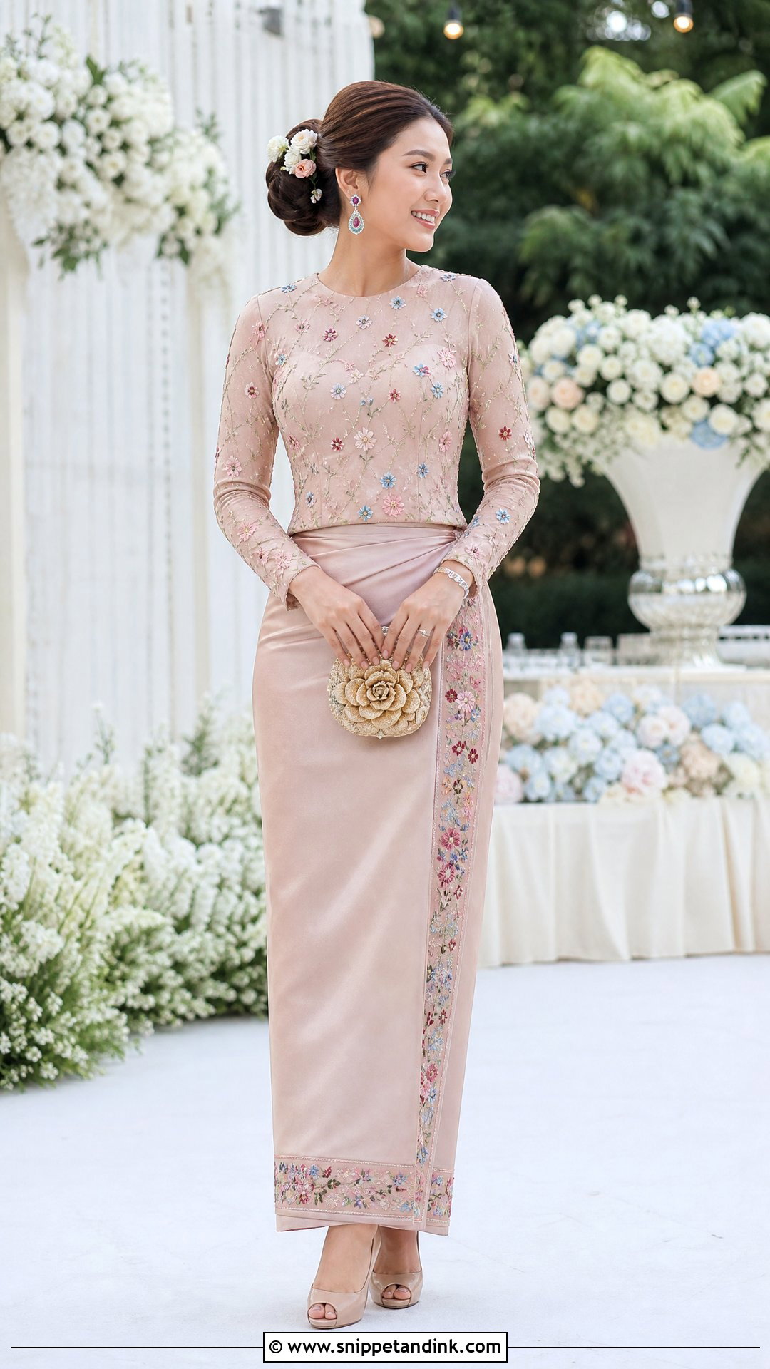 Floral Embroidered Myanmar Wedding Dress - Snippet and Ink - 25 Myanmar Wedding Dress Design Ideas
