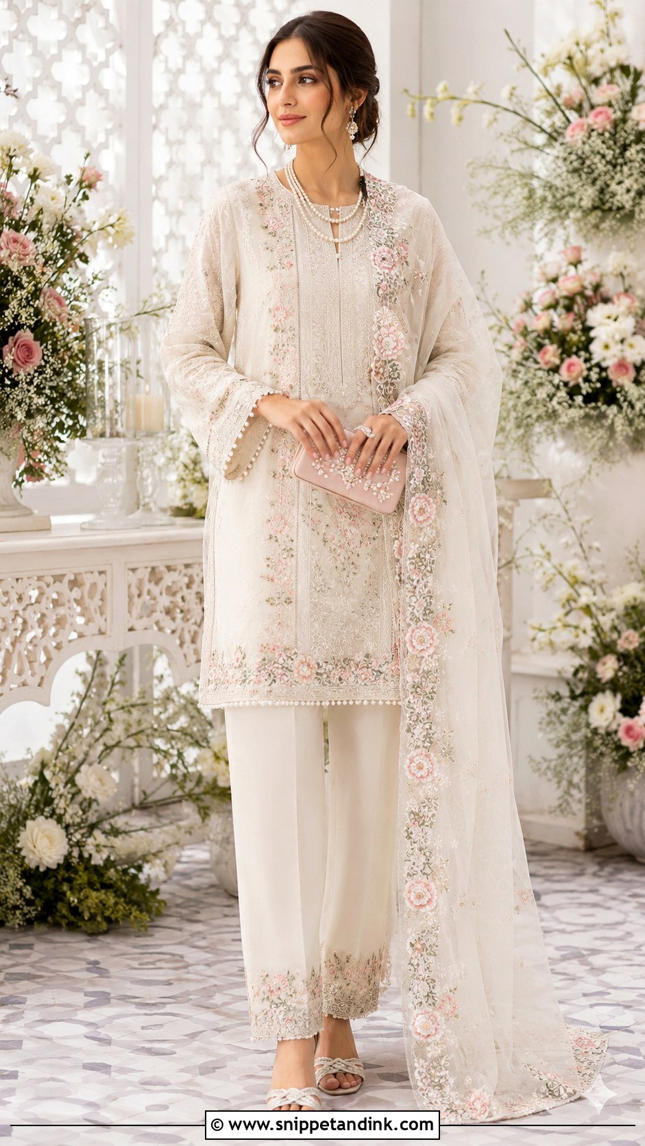 Floral Embroidered Nikkah Suit Outfit - Snippet and Ink - 25 Simple Nikkah Outfit Ideas