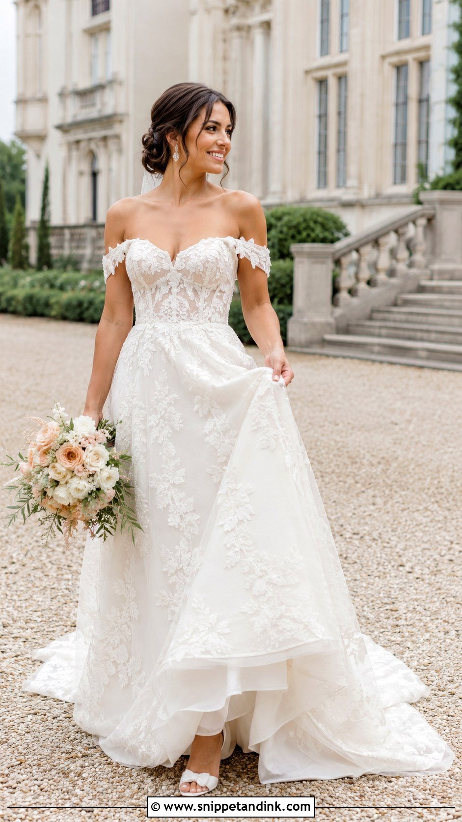 Floral Embroidered Off Shoulder Wedding Dress - Snippet and Ink - 25 Floral Embroidered Wedding Dress Ideas