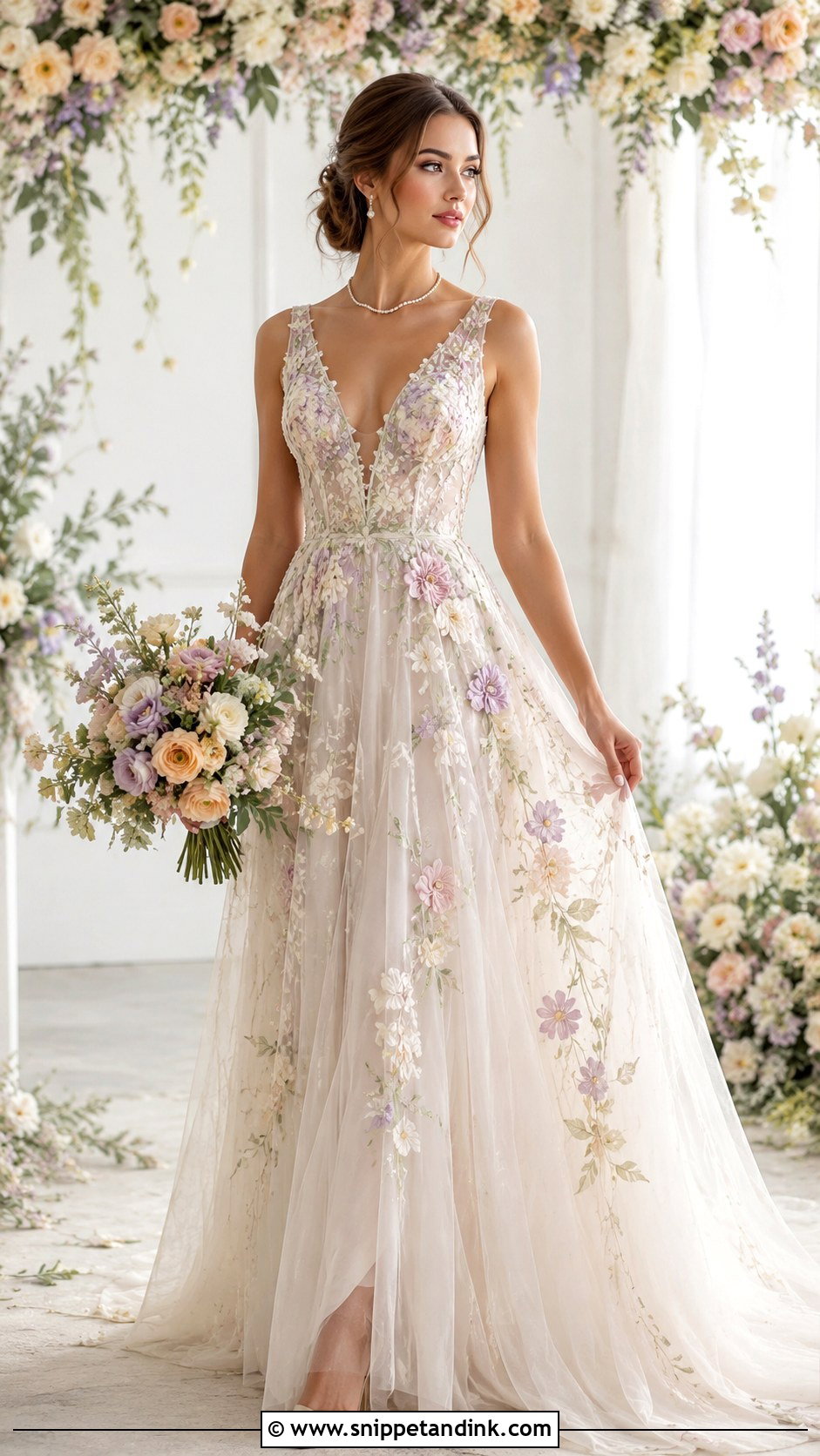 Floral Embroidered Pastel Wedding Dress - Snippet and Ink - 25 Floral Embroidered Wedding Dress Ideas