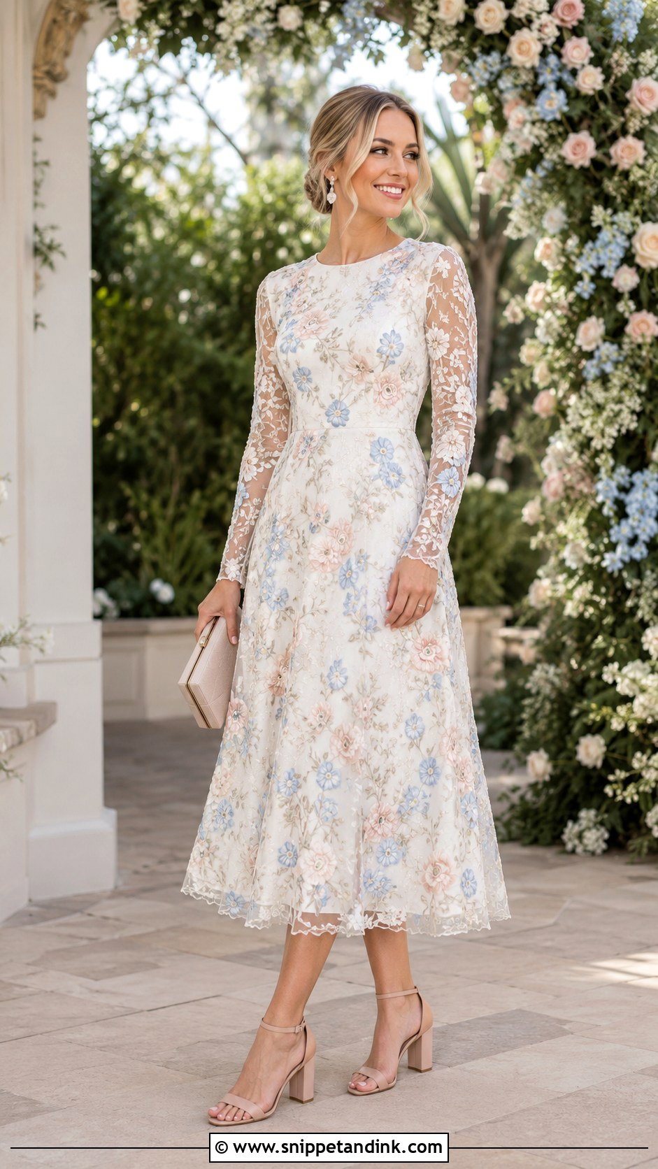 Floral Embroidered Rehearsal Dinner Dress - Snippet and Ink - 20 Long Sleeve Rehearsal Dinner Dress Ideas