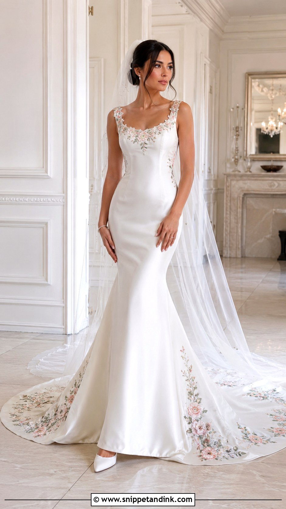 Floral Embroidered Satin Wedding Dress - Snippet and Ink - 25 Floral Embroidered Wedding Dress Ideas
