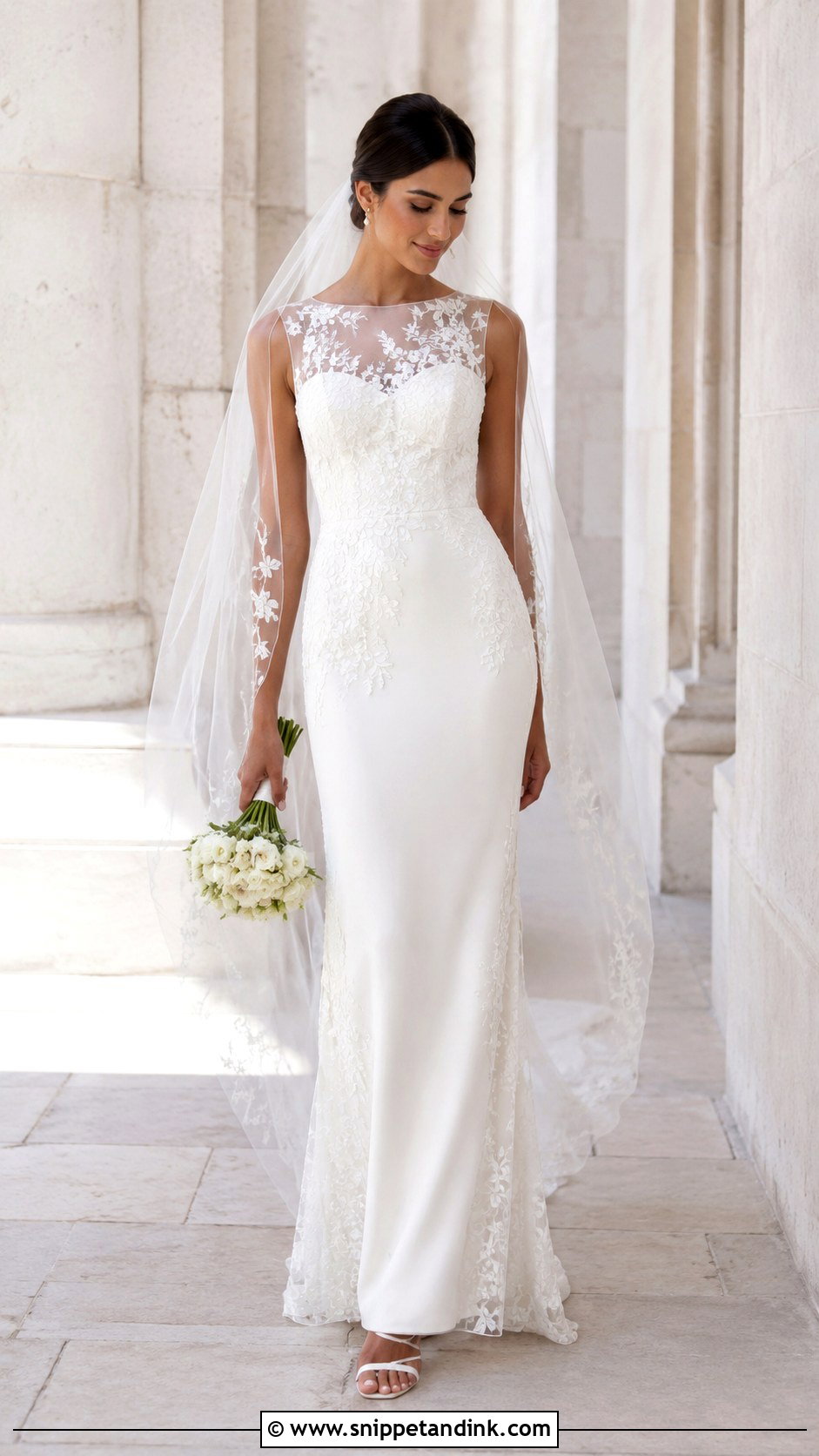 Floral Embroidered Sheath Wedding Dress - Snippet and Ink - 25 Floral Embroidered Wedding Dress Ideas