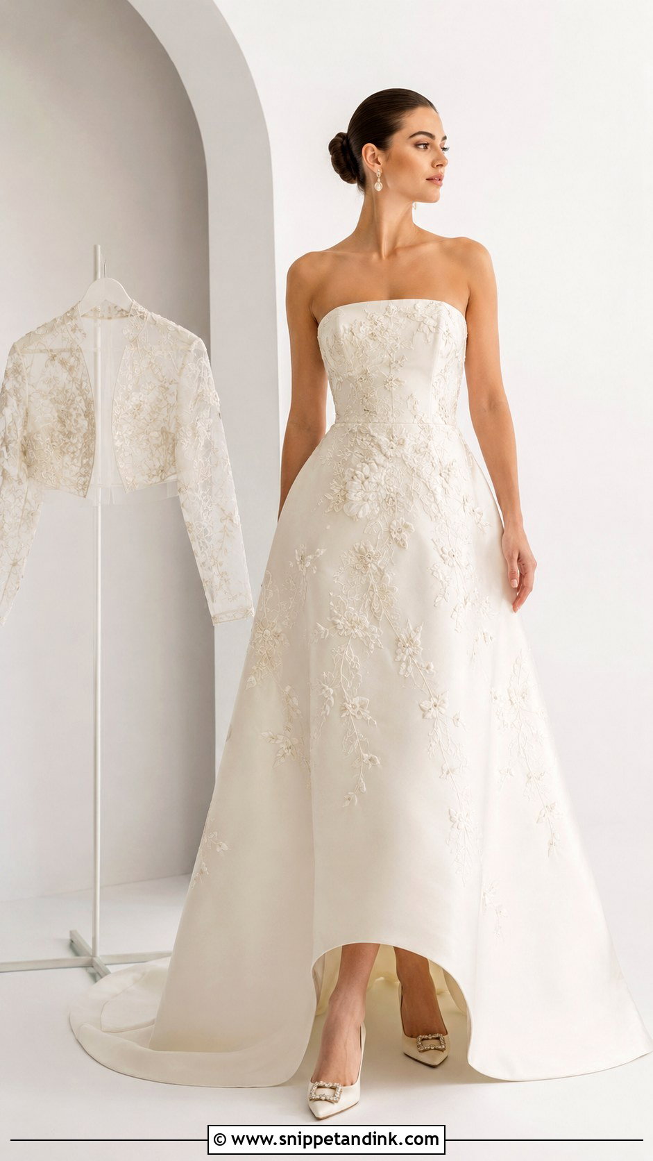 Floral Embroidered Strapless Wedding Dress - Snippet and Ink - 25 Floral Embroidered Wedding Dress Ideas