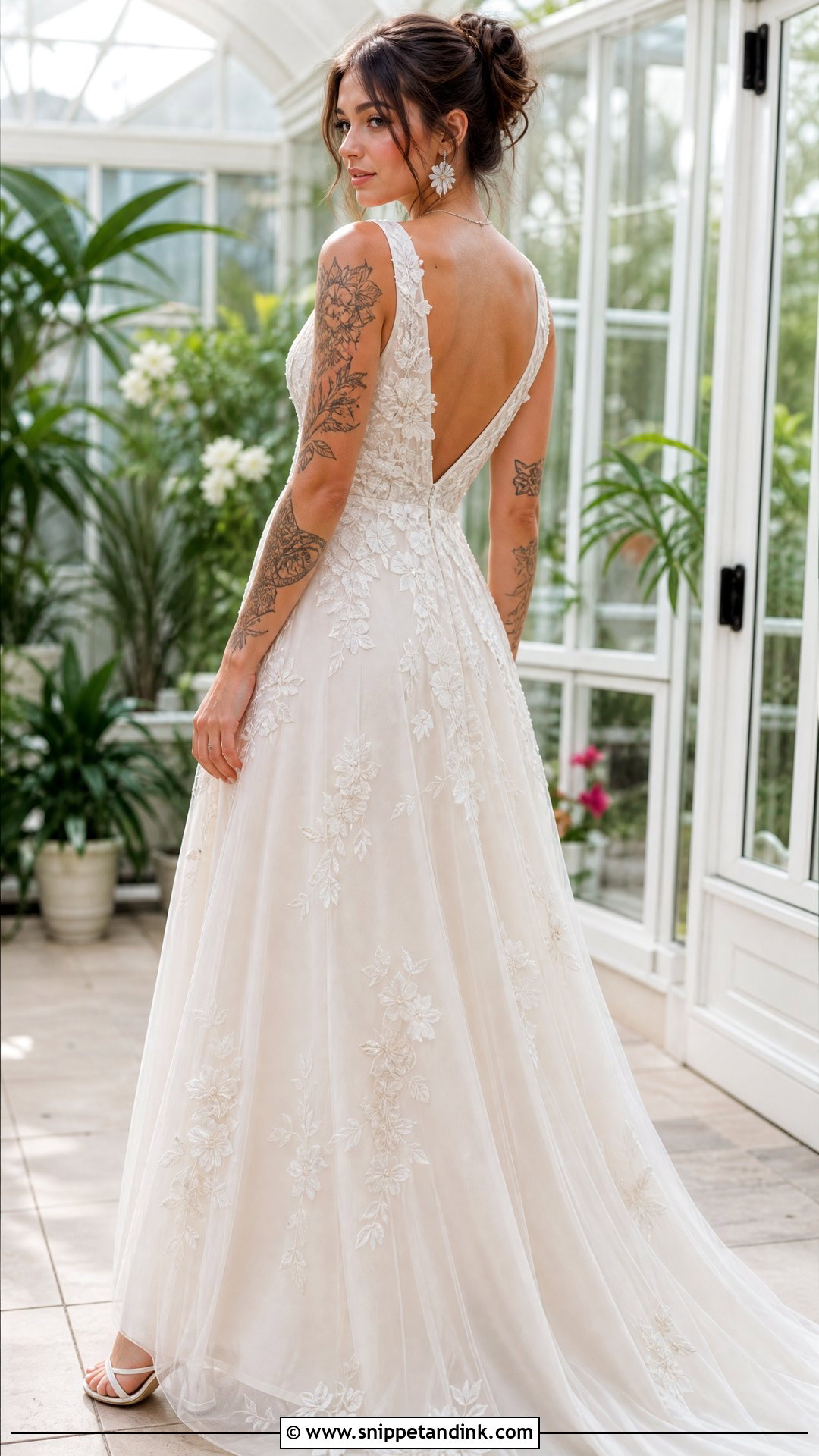 Floral Embroidered Tattoo Wedding Dress - Snippet and Ink - 20 Tattoos Wedding Dress Ideas