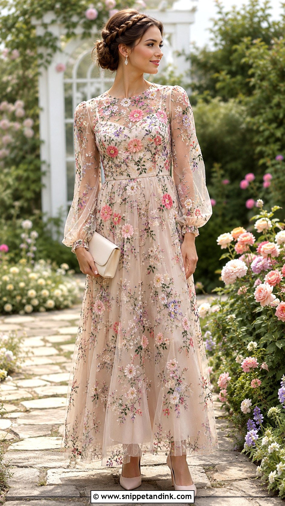 Floral Embroidered Tea Gown - Snippet and Ink - 20 Tea Gown Ideas
