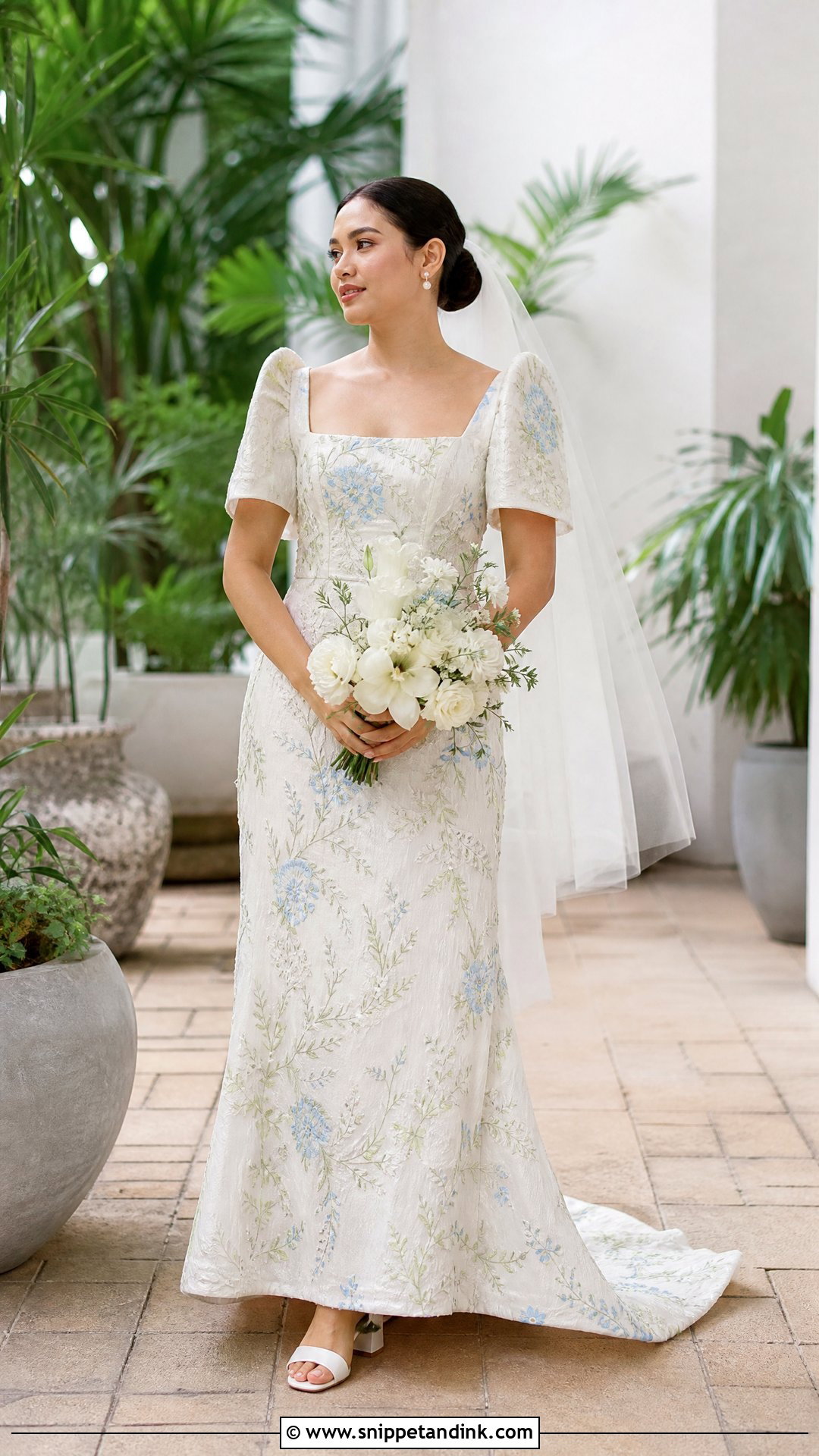 Floral Embroidered Terno Wedding Dress - Snippet and Ink - 20 Traditional Filipino Wedding Dress Ideas
