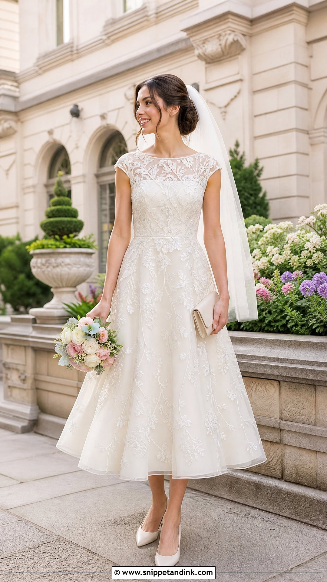 Floral Embroidered Town Hall Wedding Dress - Snippet and Ink - 20 Town Hall Wedding Dress Ideas
