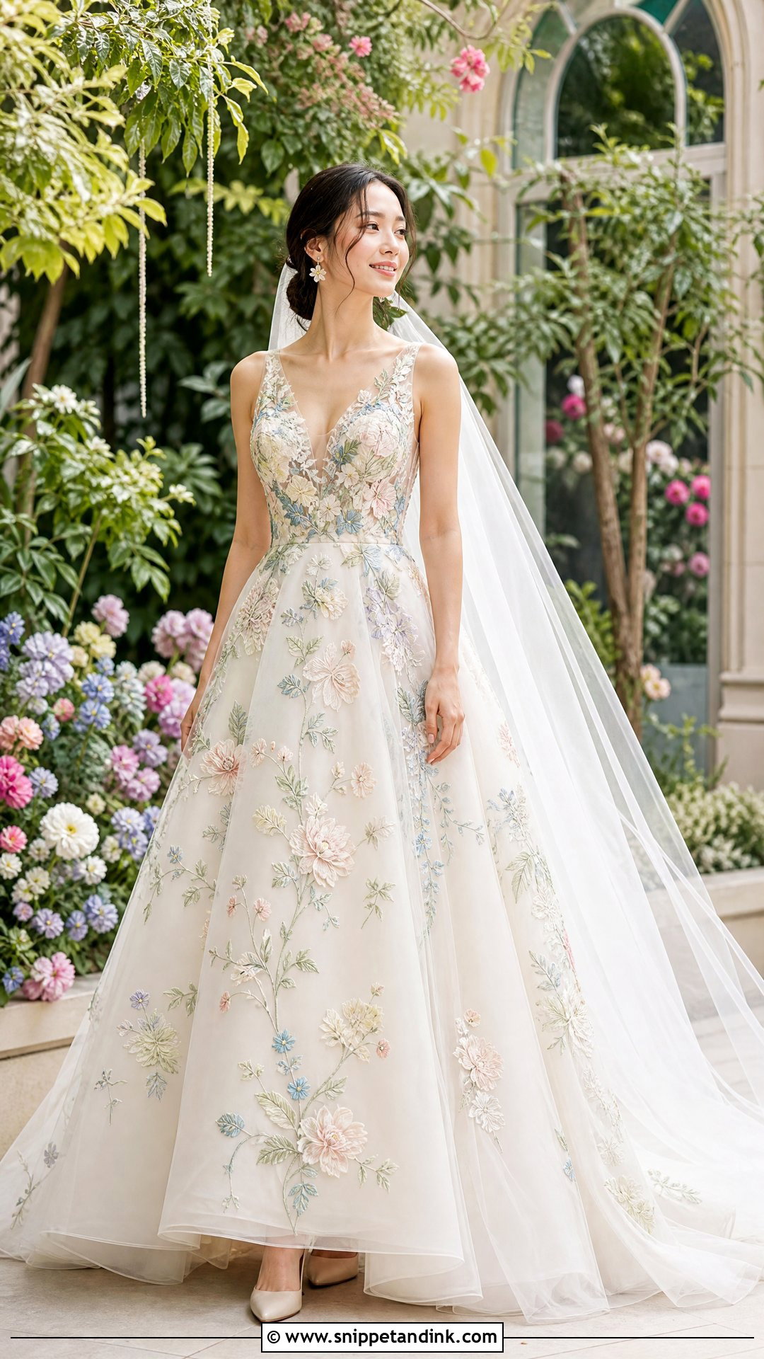 Floral Embroidered Train Wedding Dress - Snippet and Ink - 25 Bridal Train Ideas