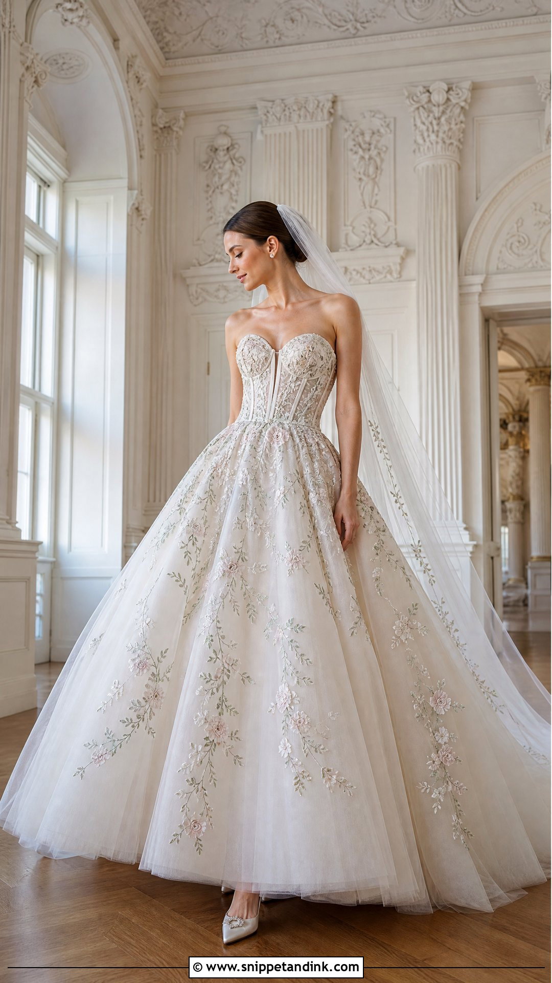 Floral Embroidered Tulle Ball Gown - Snippet and Ink - 25 Flowers Wedding Dresses