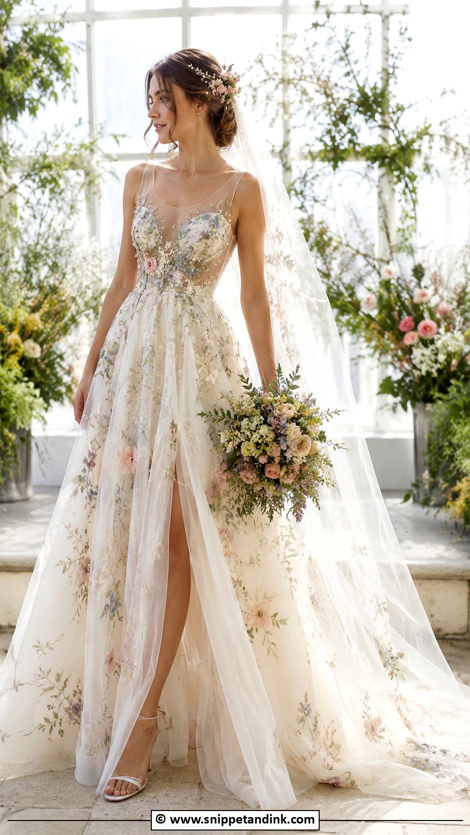 Floral Embroidered Tulle Wedding Dress - Snippet and Ink - 25 Wedding Dress with Flowers