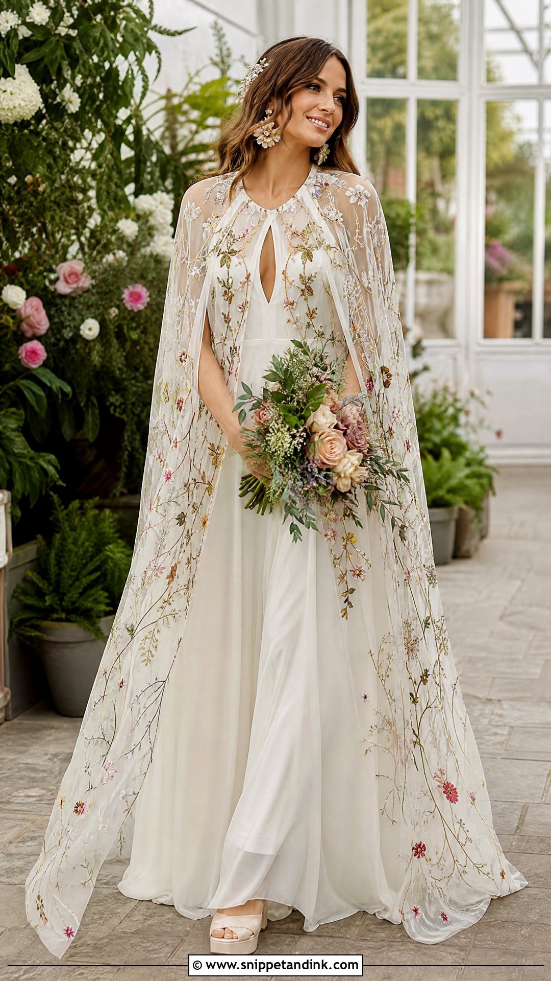 Floral Embroidered Wedding Cloak With Garden Dress - Snippet and Ink - 25 Wedding Cloak Ideas