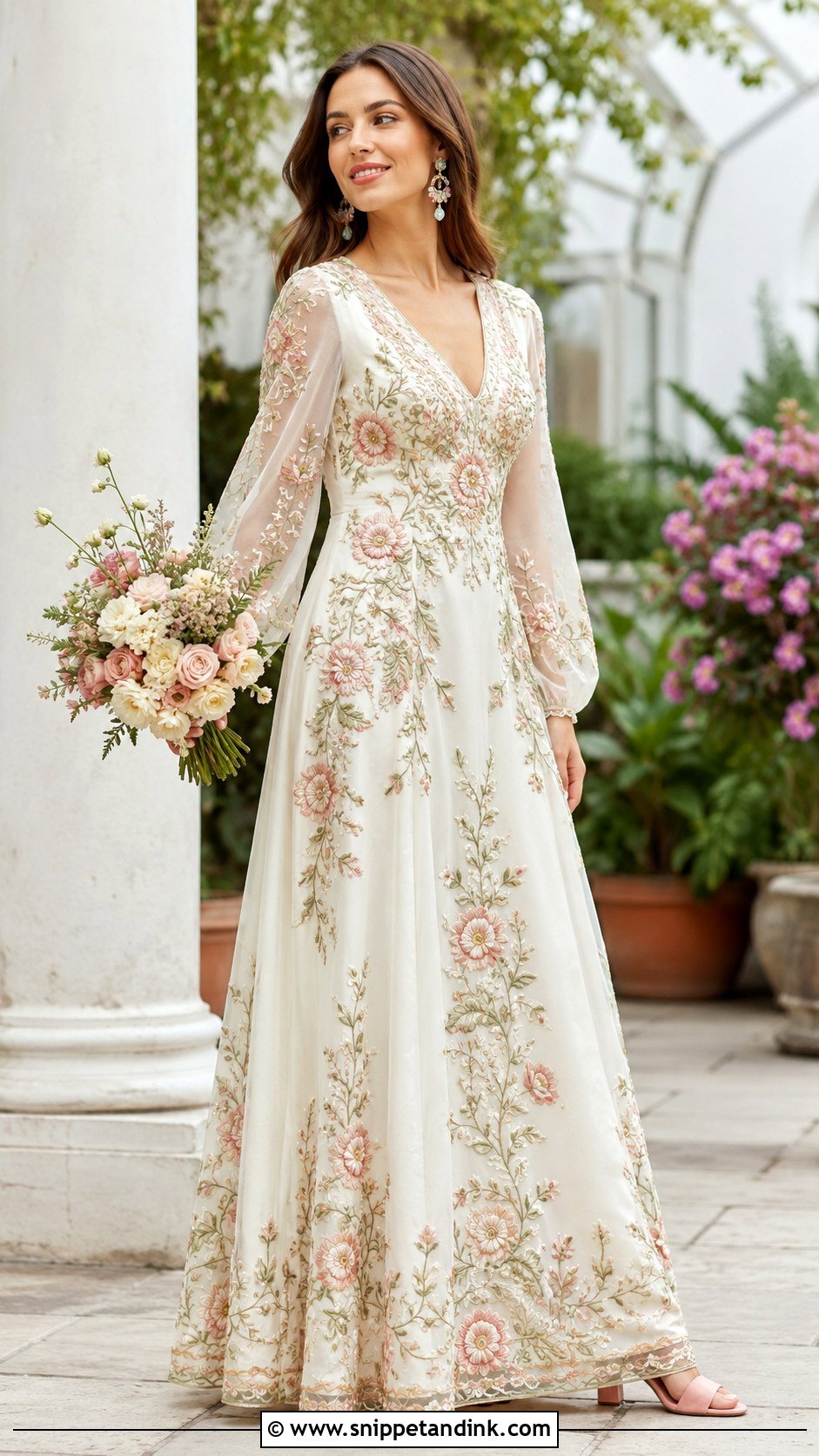 Floral Embroidered Wedding Dress - Snippet and Ink - 20 70s Inspired Wedding Dress Ideas