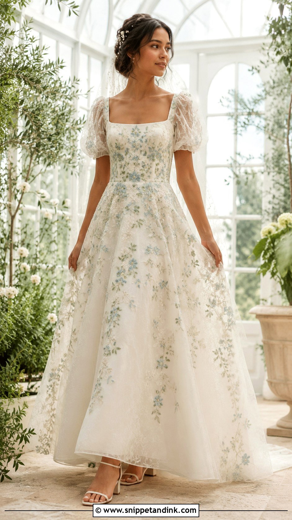 Floral Embroidered Wedding Dress - Snippet and Ink - 20 Bridgerton Inspired Wedding Dresses