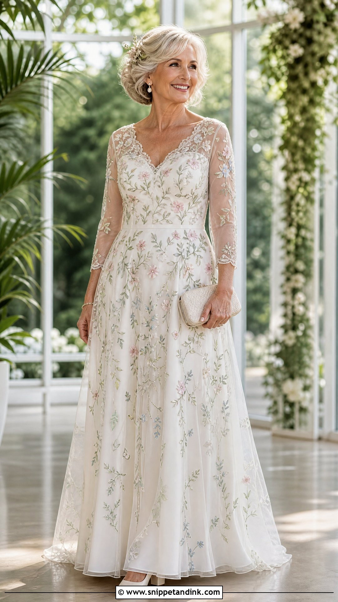 Floral Embroidered Wedding Dress - Snippet and Ink - 20 Older Women Wedding Dresses