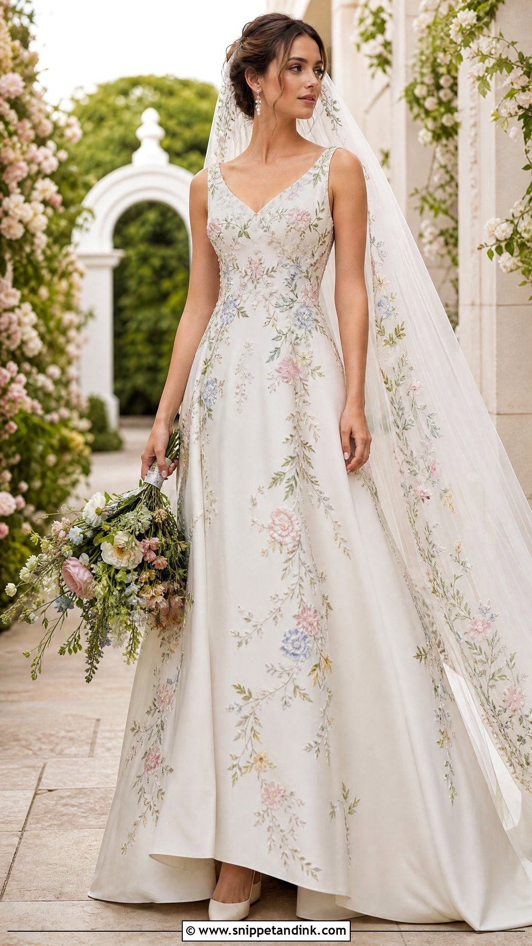 Floral Embroidered Wedding Dress - Snippet and Ink - 20 Pop of Color Wedding Dress Ideas