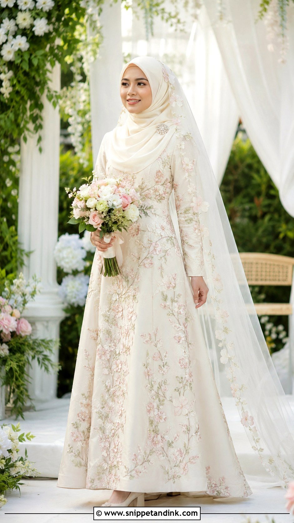 Floral Embroidered Wedding Dress Hijab - Snippet and Ink - 20 Malaysia Wedding Dress Hijab Ideas