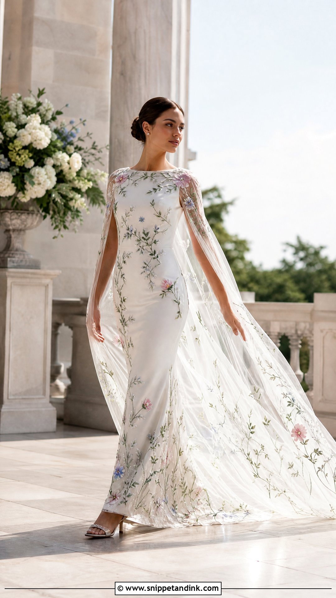 Floral Embroidered Wedding Dress With Cape Sleeves - Snippet and Ink - 20 Wedding Dress Floral Embroidery Ideas
