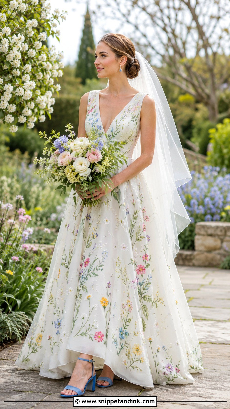 Floral Embroidered Wedding Dress With Colorful Heels - Snippet and Ink - 20 Unusual Wedding Dress Ideas