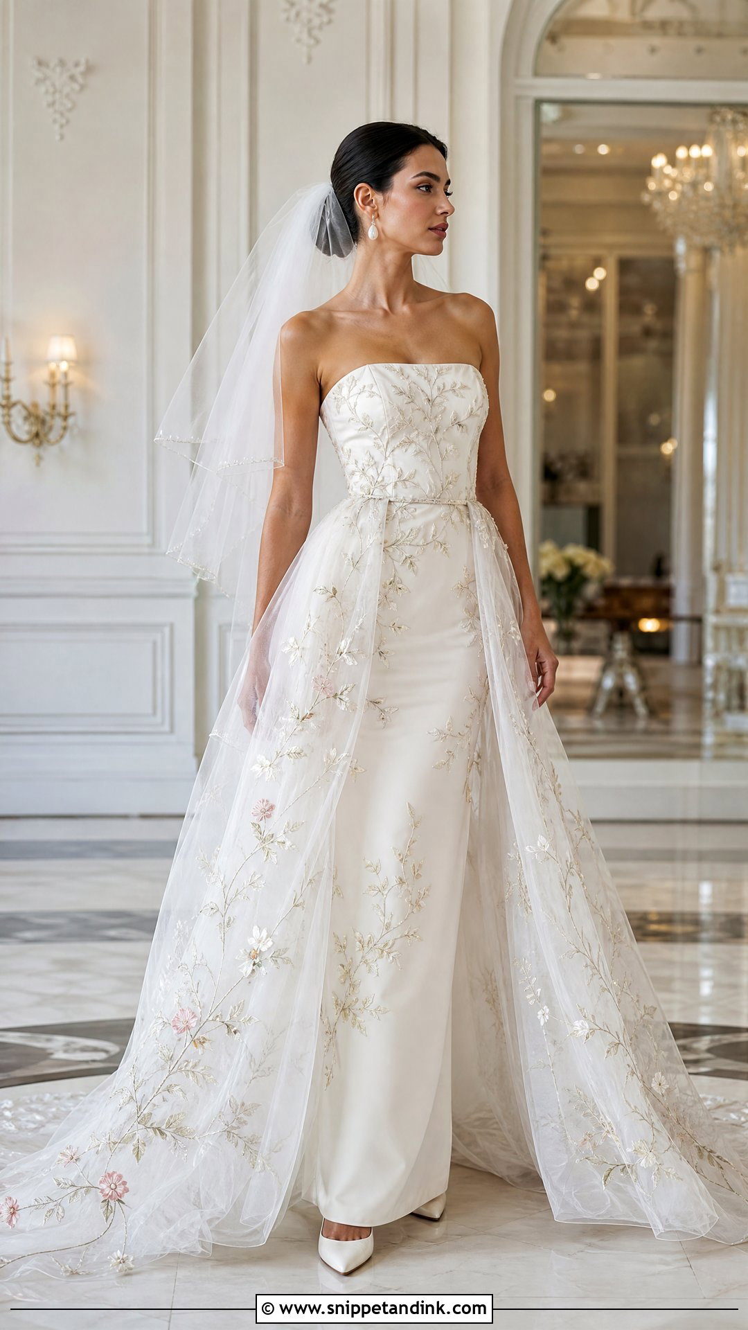 Floral Embroidered Wedding Dress With Detachable Overskirt - Snippet and Ink - 20 Wedding Dress Floral Embroidery Ideas