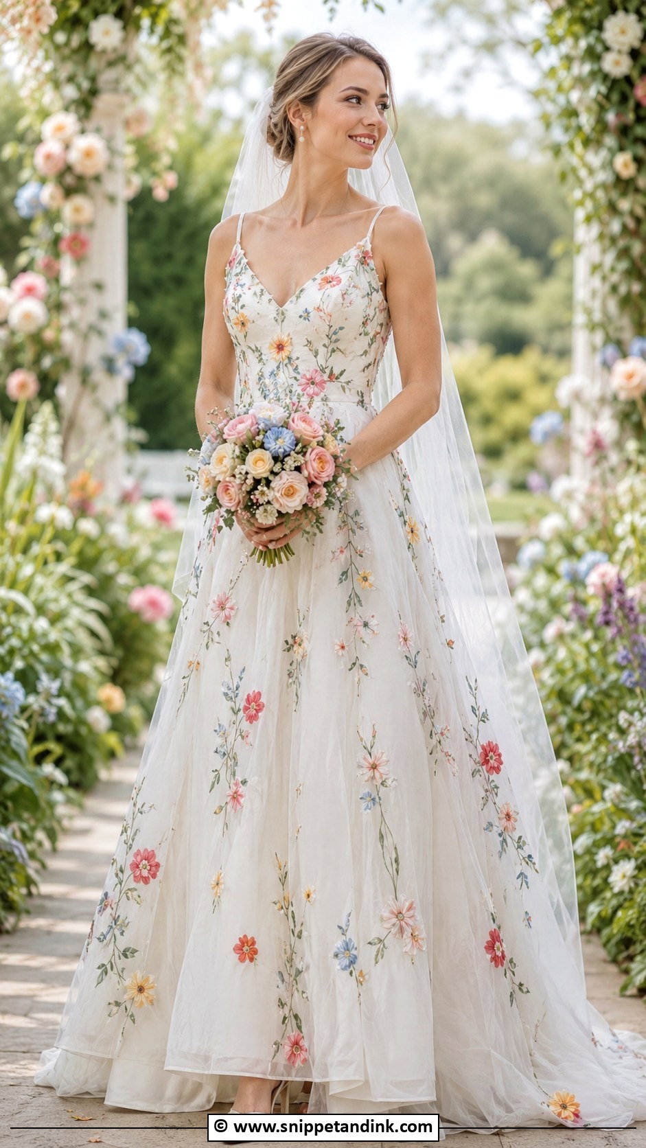 Floral Embroidered Wedding Dress With Ivory Heels - Snippet and Ink - 30 Colorful Wedding Dress Ideas