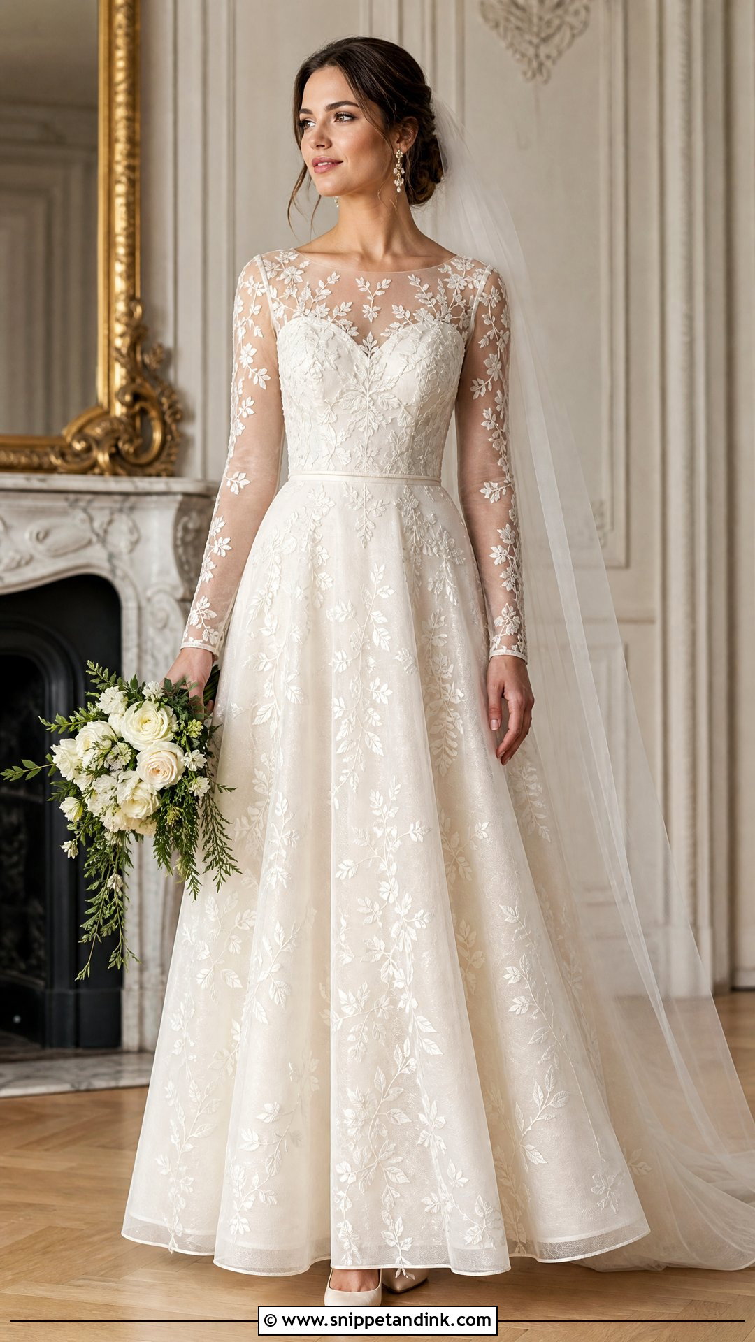 Floral Embroidered Wedding Dress With Long Sleeves - Snippet and Ink - 25 Floral Wedding Dress Ideas