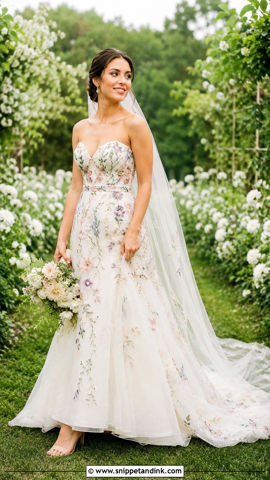 Floral Embroidered Wedding Dress With Nude Heels - Snippet and Ink - 25 Wedding Dresses with Color