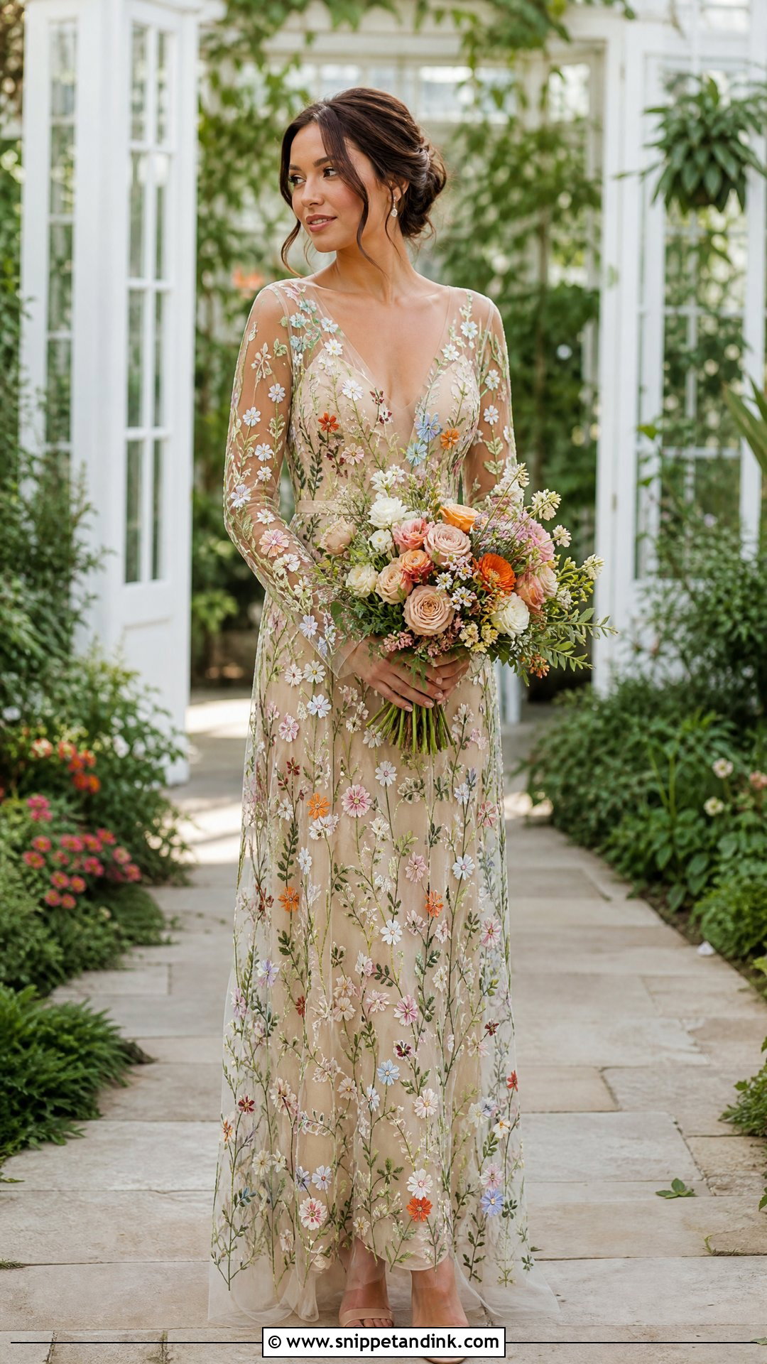 Floral Embroidered Wedding Dress With Nude Heels - Snippet and Ink - 25 Not White Wedding Dress Ideas