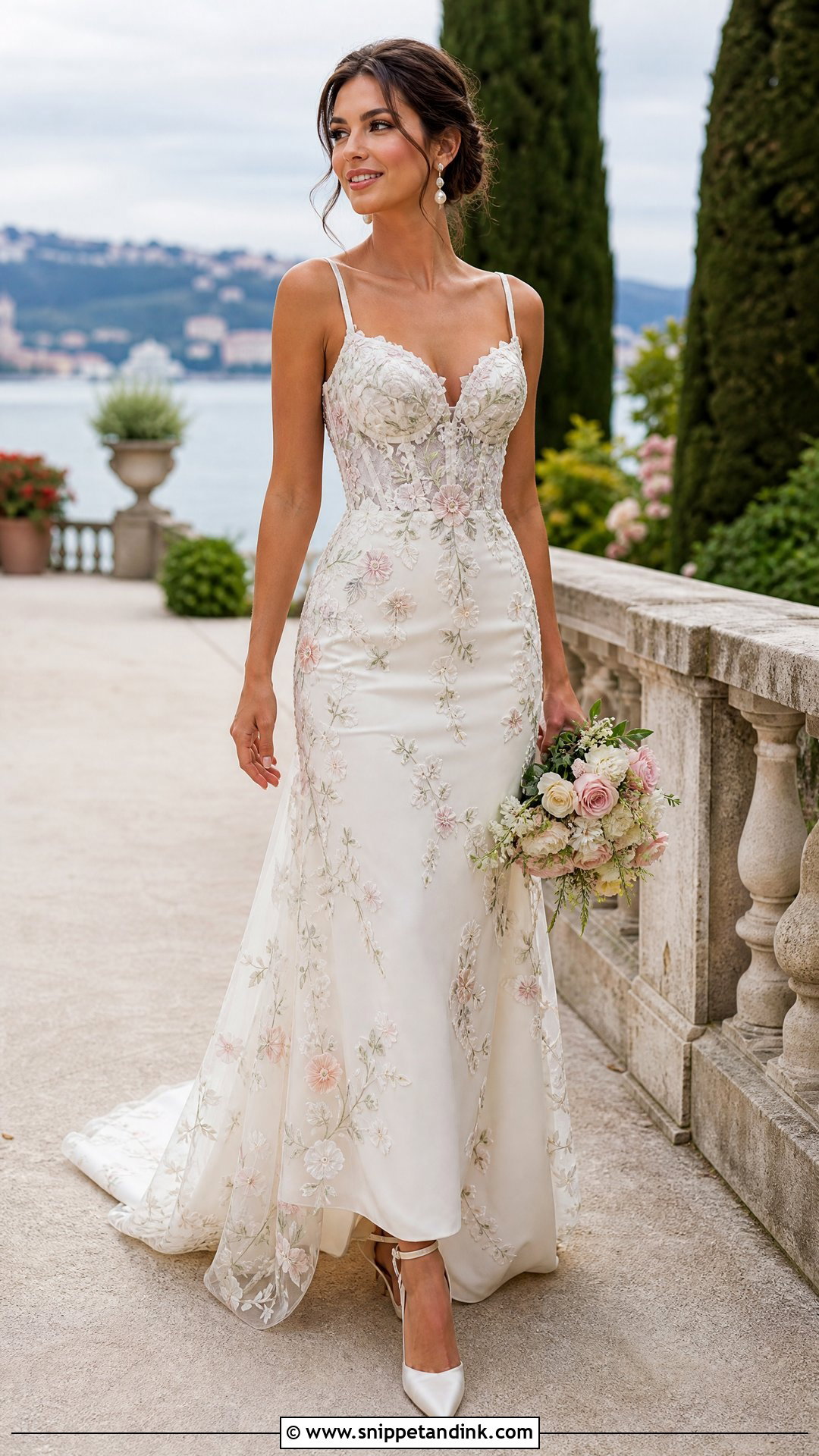 Floral Embroidered Wedding Dress With Satin Heels - Snippet and Ink - 25 Floral Wedding Dresses