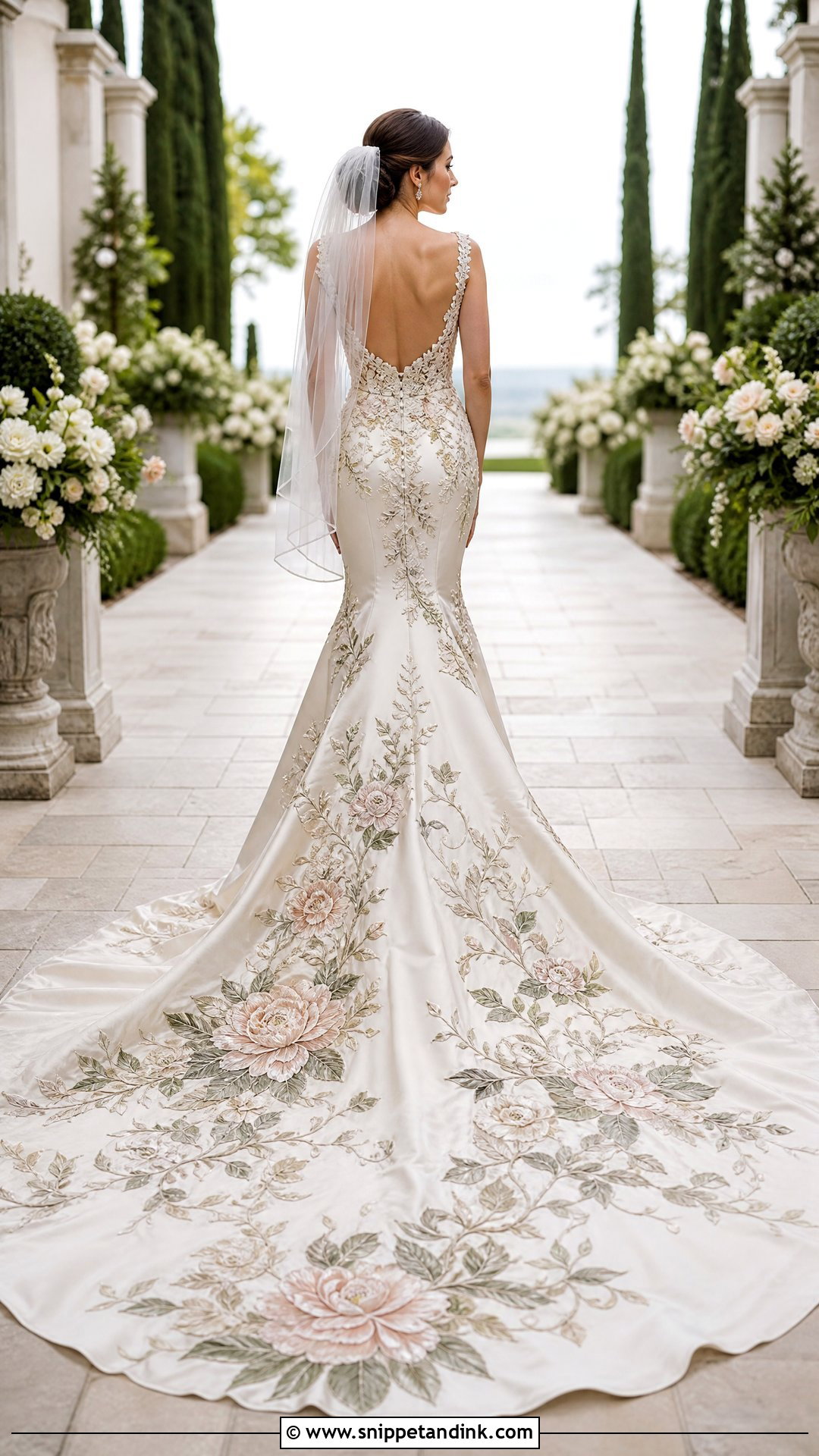 Floral Embroidered Wedding Dress With Statement Train - Snippet and Ink - 20 Wedding Dress Floral Embroidery Ideas