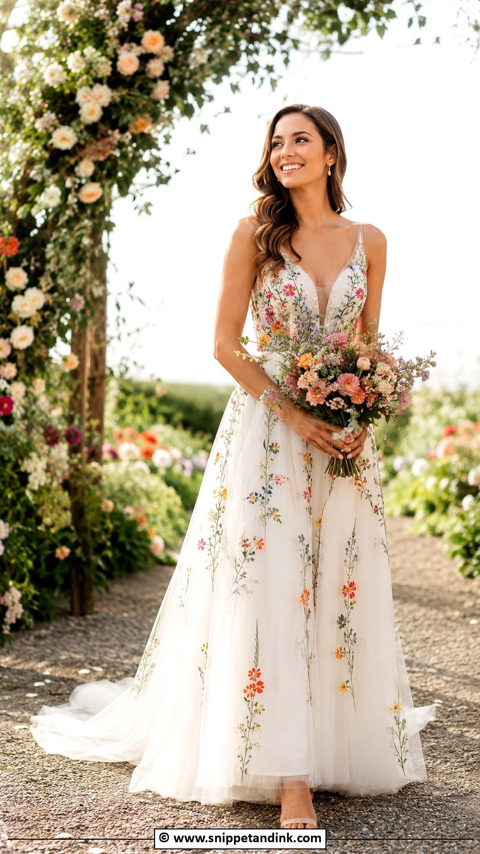 Floral Embroidered Wedding Dress - Snippet and Ink - 25 Colourful Wedding Dress Ideas