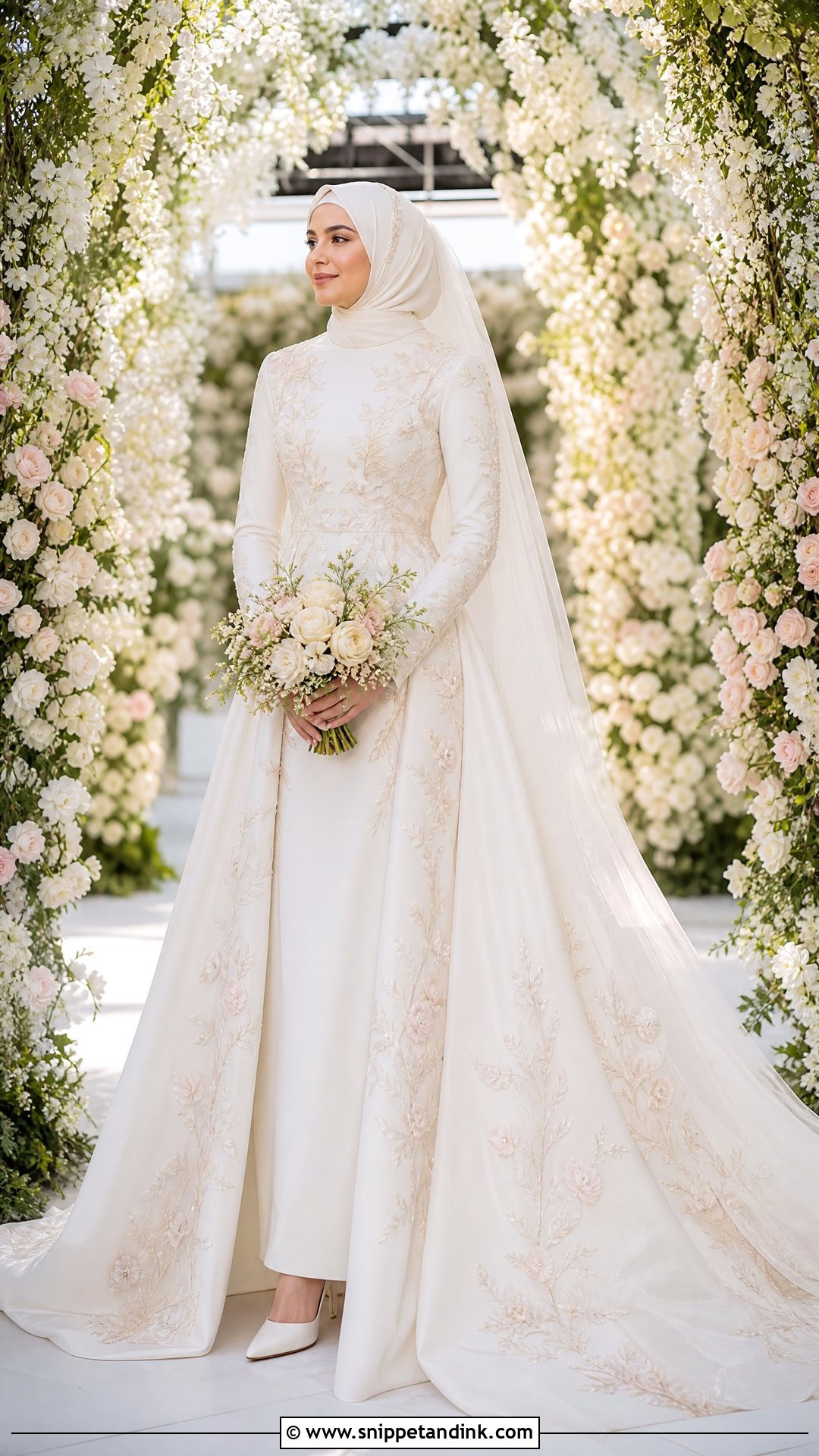 Floral Embroidered Wedding Gown Hijab - Snippet and Ink - 25 Wedding Gown Hijab Ideas