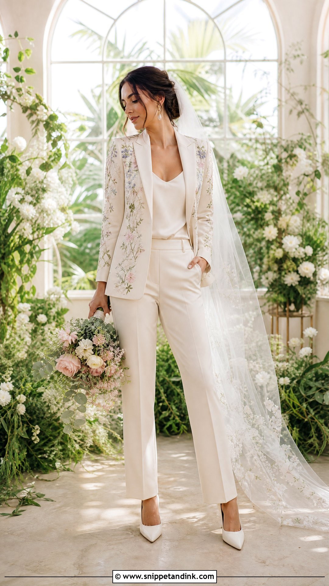 Floral Embroidered Wedding Suit - Snippet and Ink - 25 Suit Wedding Dress Ideas