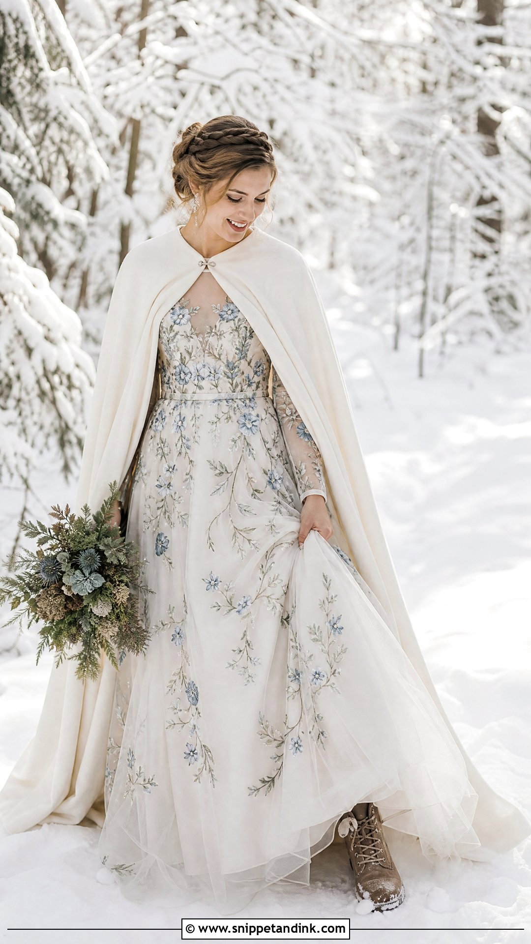 Floral Embroidered Winter Elopement Dress - Snippet and Ink - 25 Winter Elopement Dress Ideas