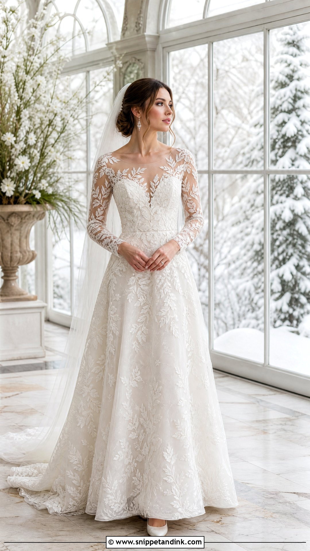Floral Embroidered Winter Wedding Dress With Sleeves - Snippet and Ink - 20 Winter Wedding Dress with Sleeves