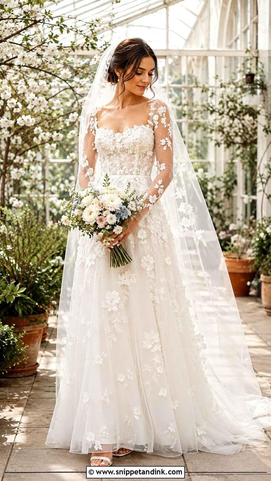 Floral Empress Wedding Dress With Garden Veil - Snippet and Ink - 20 Empress Wedding Dress Ideas