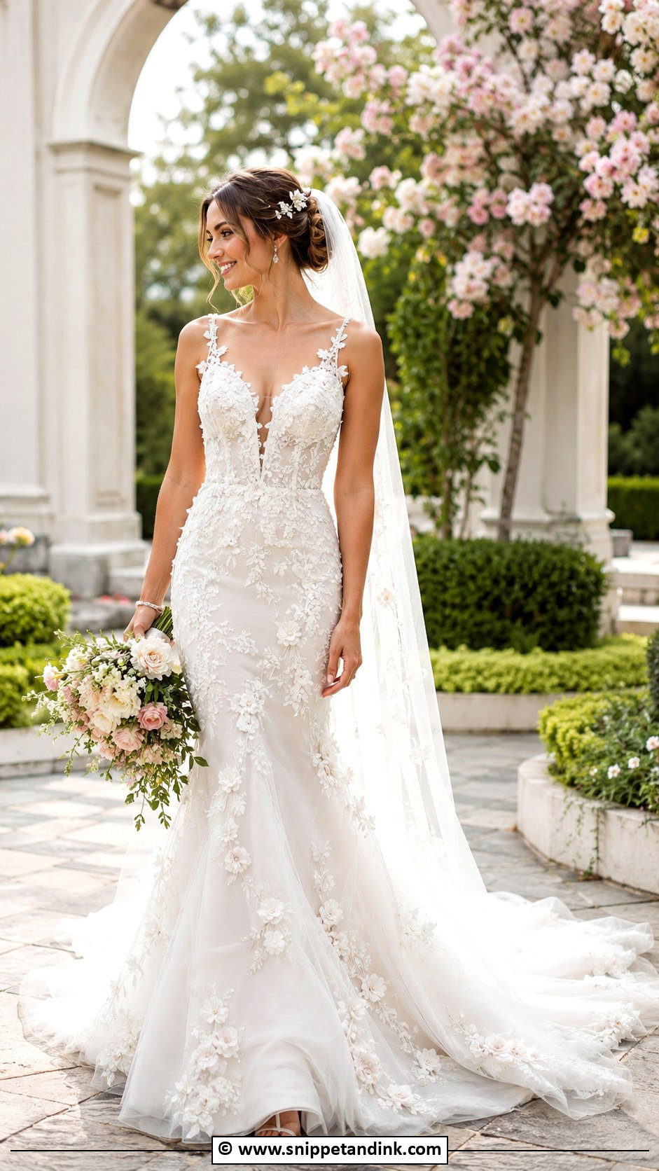 Floral Fishtail Wedding Dress - Snippet and Ink - 25 Fishtail Wedding Dress Ideas