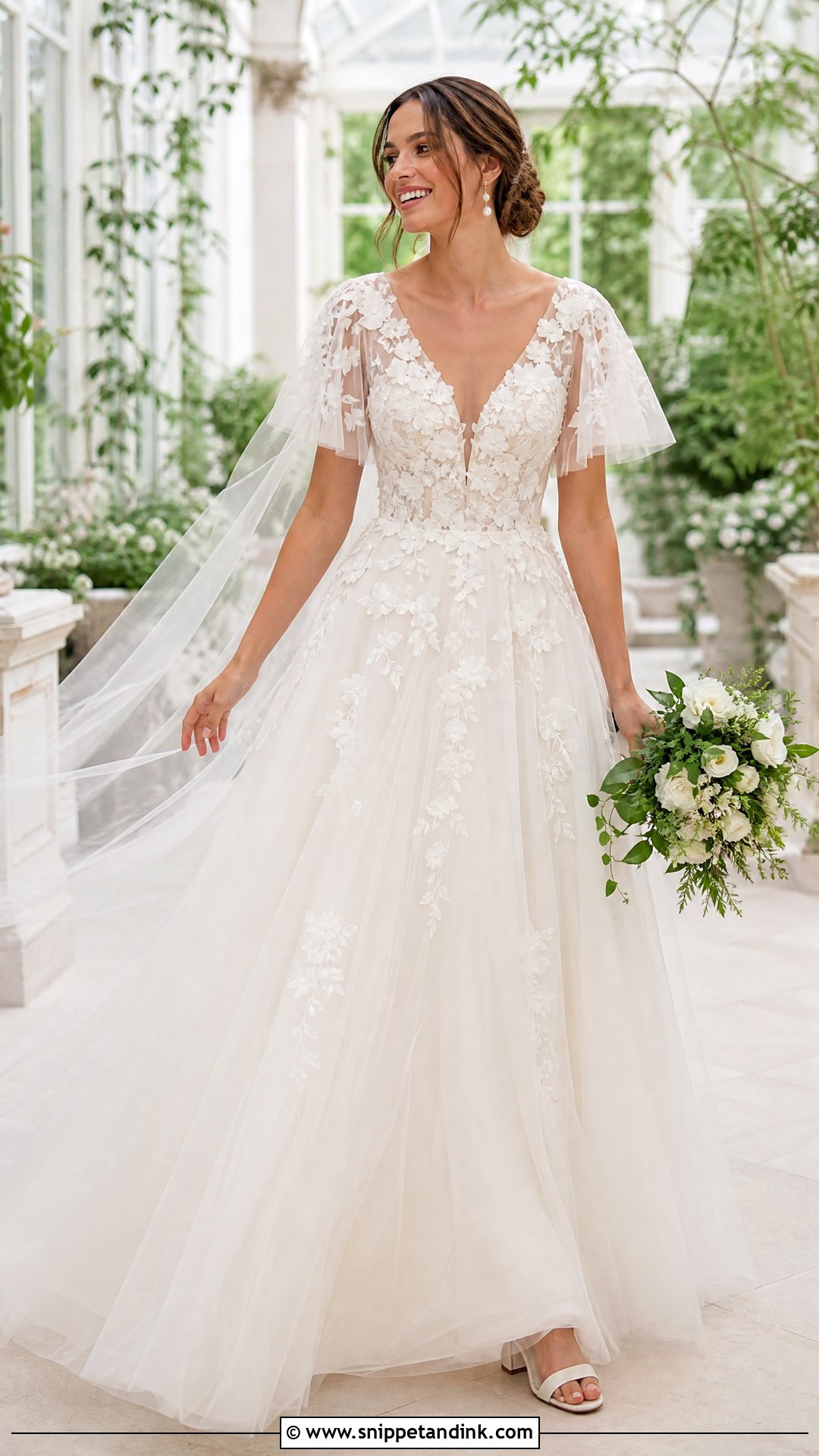 Floral Flutter Sleeve Wedding Dress - Snippet and Ink - 20 Wedding Dress Flutter Sleeves
