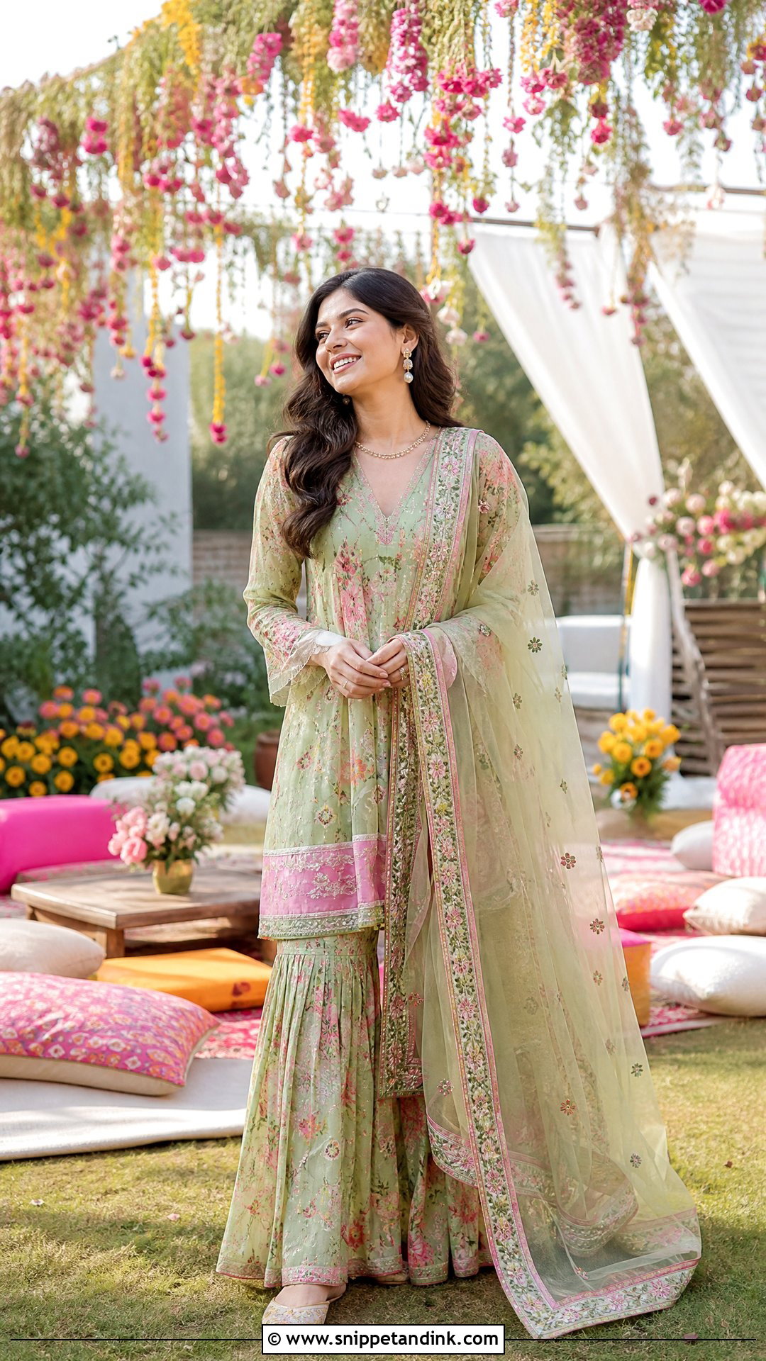 Floral Gharara Set For Mehndi - Snippet and Ink - 20 Indian Pre Wedding Outfit Ideas