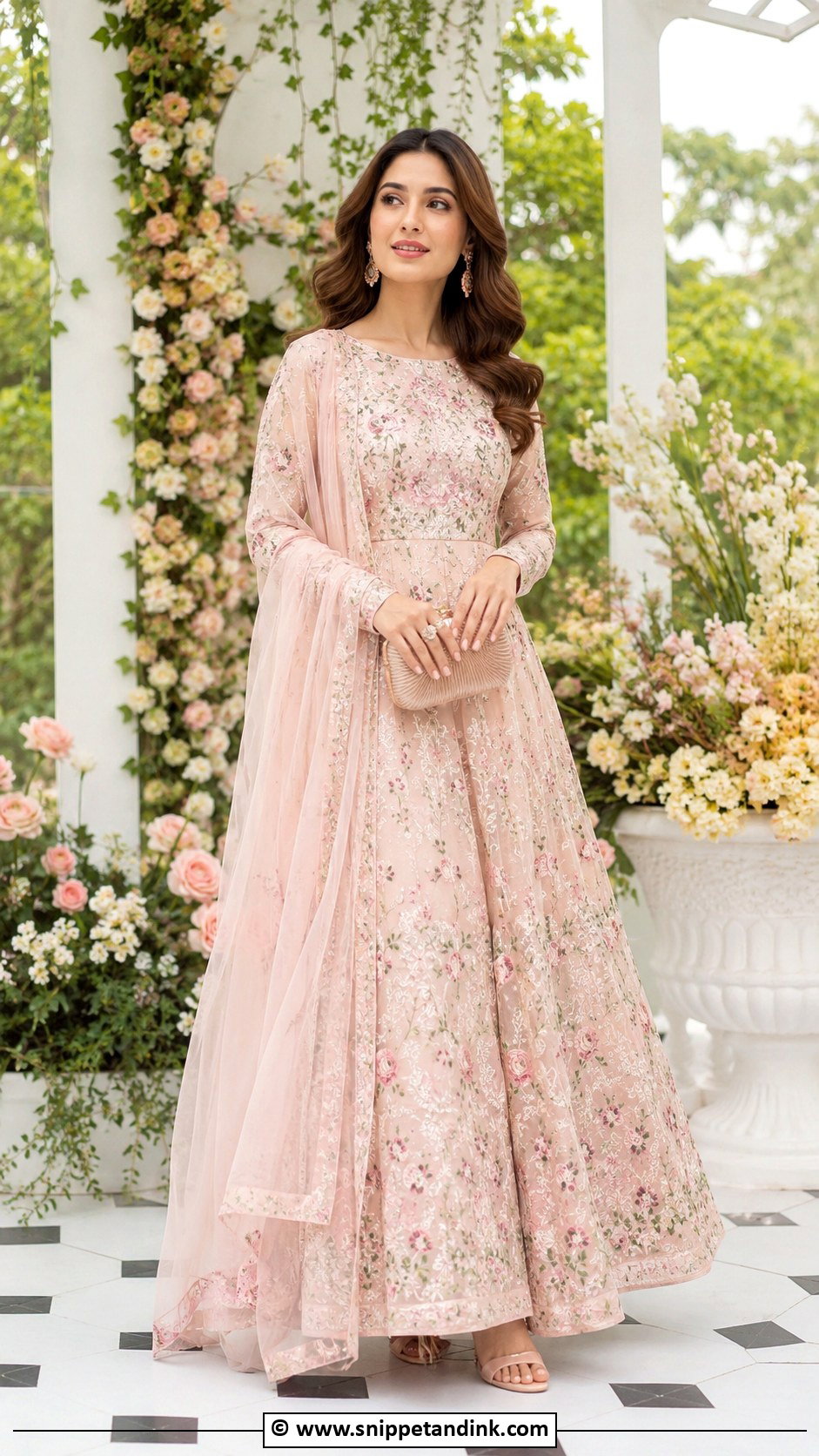 Floral Gown With Dupatta - Snippet and Ink - 30 Gown with Dupatta Ideas