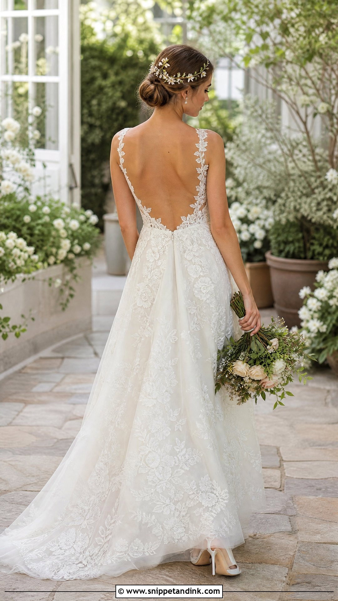 Floral Hair Vine Updo For Open Back Wedding Dress - Snippet and Ink - 20 Open Back Wedding Dress Hairstyles