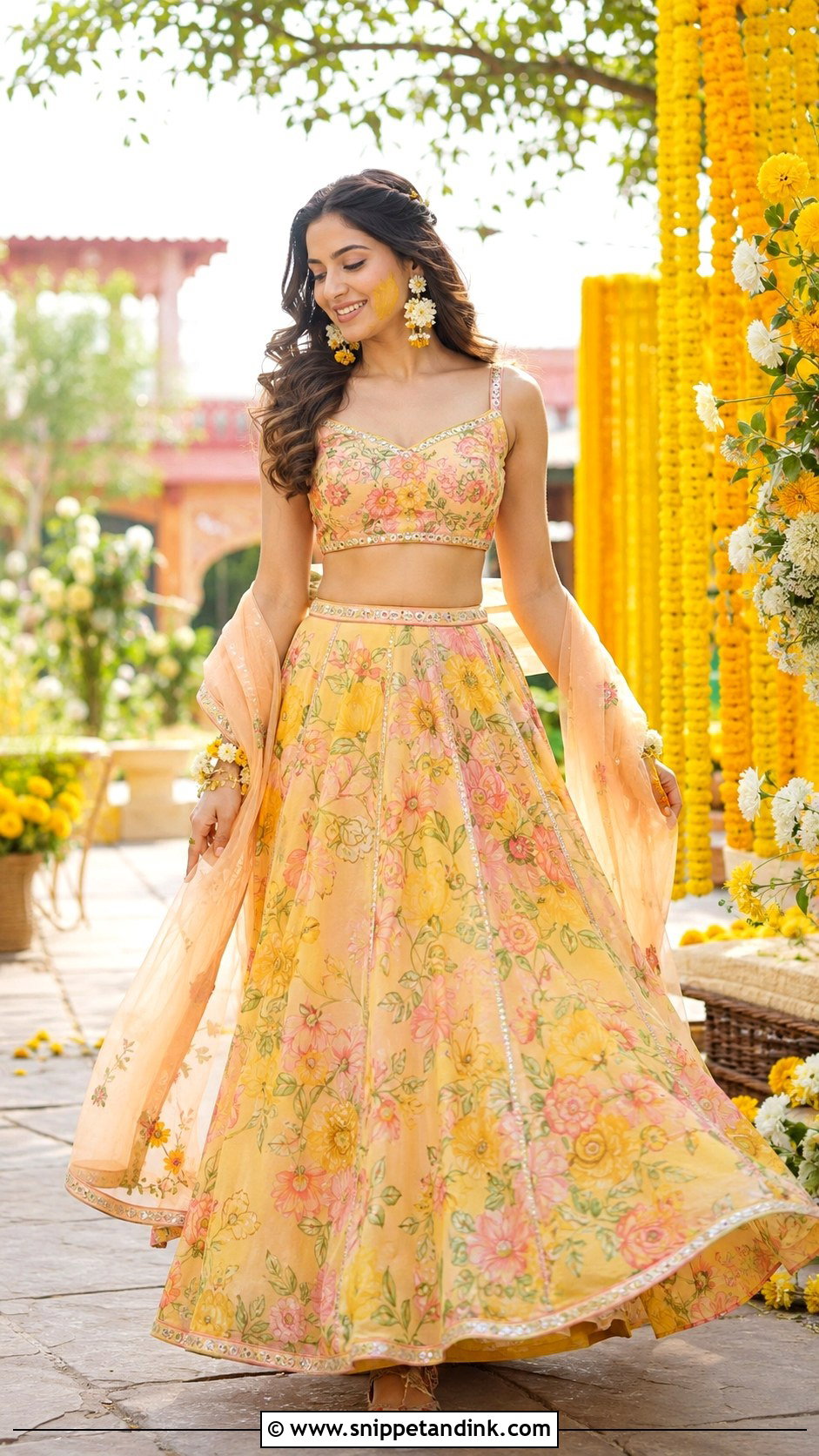Floral Haldi Bride Lehenga - Snippet and Ink - 30 Haldi Bride Outfit Ideas