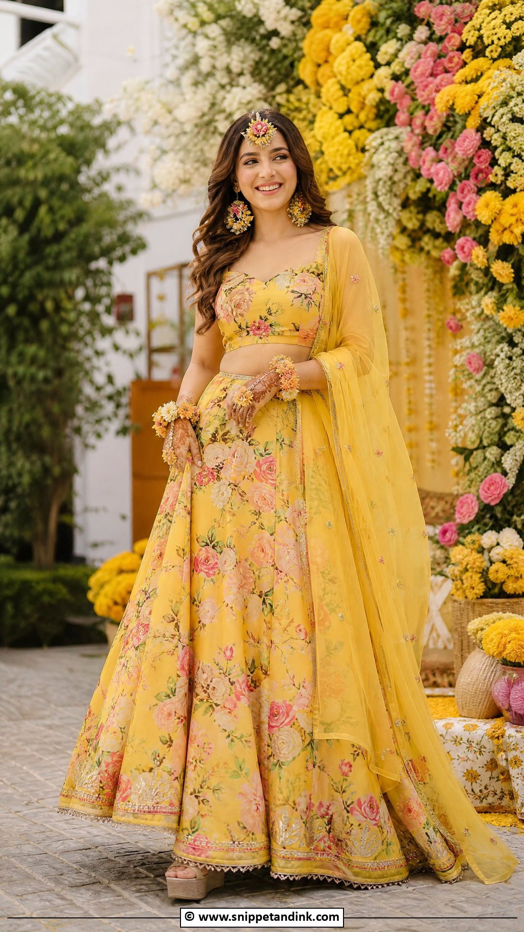 Floral Haldi Lehenga For Bride - Snippet and Ink - 35 Haldi Dress for Bride Ideas