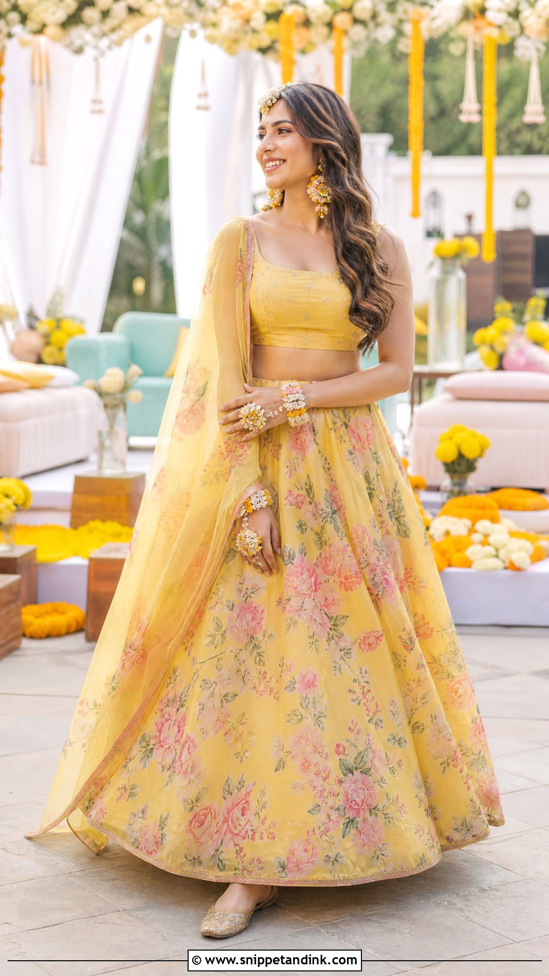 Floral Haldi Lehenga For Bride - Snippet and Ink - 25 Haldi Function Dress for Bride Ideas