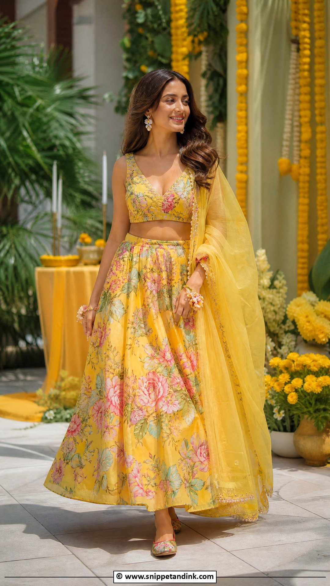 Floral Haldi Lehenga Outfit - Snippet and Ink - 35 Haldi Ceremony Outfit Ideas