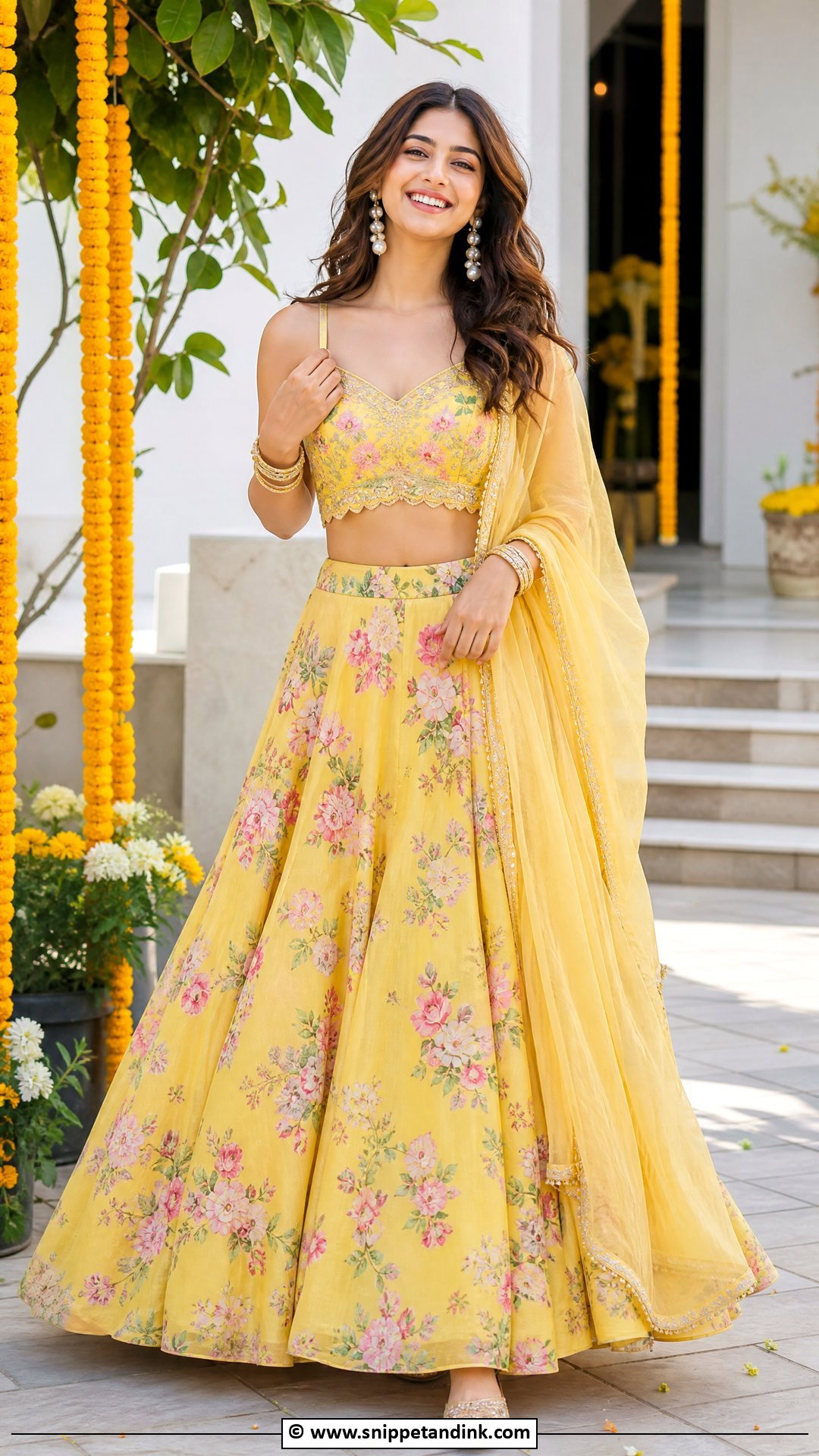 Floral Haldi Lehenga With Crop Top - Snippet and Ink - 35 Latest Haldi Outfits